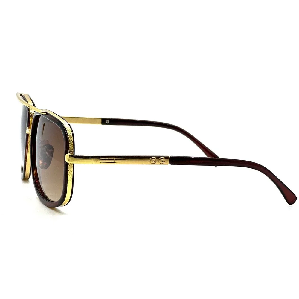 Women Designer‎ Sunglasses Gold Brown Gradient Lens Square Frame Luxury Shades